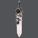 Antique Silver Flower Pendant Natural Gems Stone Hexagonal Crystal Quartz Malach