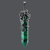 Antique Silver Flower Pendant Natural Gems Stone Hexagonal Crystal Quartz Malach