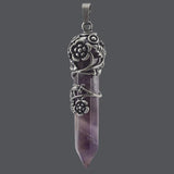 Antique Silver Flower Pendant Natural Gems Stone Hexagonal Crystal Quartz Malach