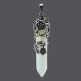 Antique Silver Flower Pendant Natural Gems Stone Hexagonal Crystal Quartz Malach