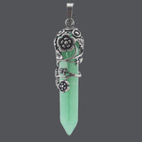 Antique Silver Flower Pendant Natural Gems Stone Hexagonal Crystal Quartz Malach