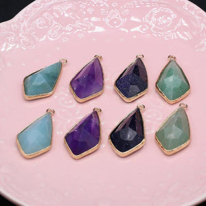 Natural Stone Rhombus Pendant Charms for Jewelry Making DIY 16x33mm
