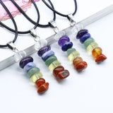 Natural Stone Gem Seven Chakra Agate Crystal Healing Pendant Necklace