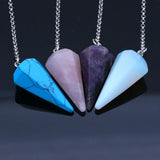 Reiki Stone Pendulum Pendant Healing Crystal Amulet Hexagonal Pyramid Gem