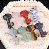 Gem Stone Charm Love Heart Key Healing Crystal Pendant DIY Jewelry