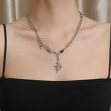 Stainless Steel Men Punk Rock Crystal Star Pendant Necklace