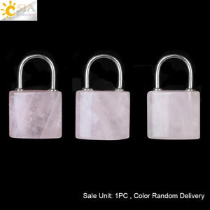 CSJA Gem Stone Pendants Healing Crystals Necklace Lock Pendant - Amethysts Pink