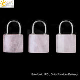 CSJA Gem Stone Pendants Healing Crystals Necklace Lock Pendant - Amethysts Pink