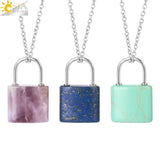 CSJA Gem Stone Pendants Healing Crystals Necklace Lock Pendant - Amethysts Pink