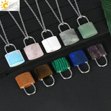 CSJA Gem Stone Pendants Healing Crystals Necklace Lock Pendant - Amethysts Pink