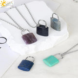 CSJA Gem Stone Pendants Healing Crystals Necklace Lock Pendant - Amethysts Pink