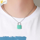 CSJA Gem Stone Pendants Healing Crystals Necklace Lock Pendant - Amethysts Pink