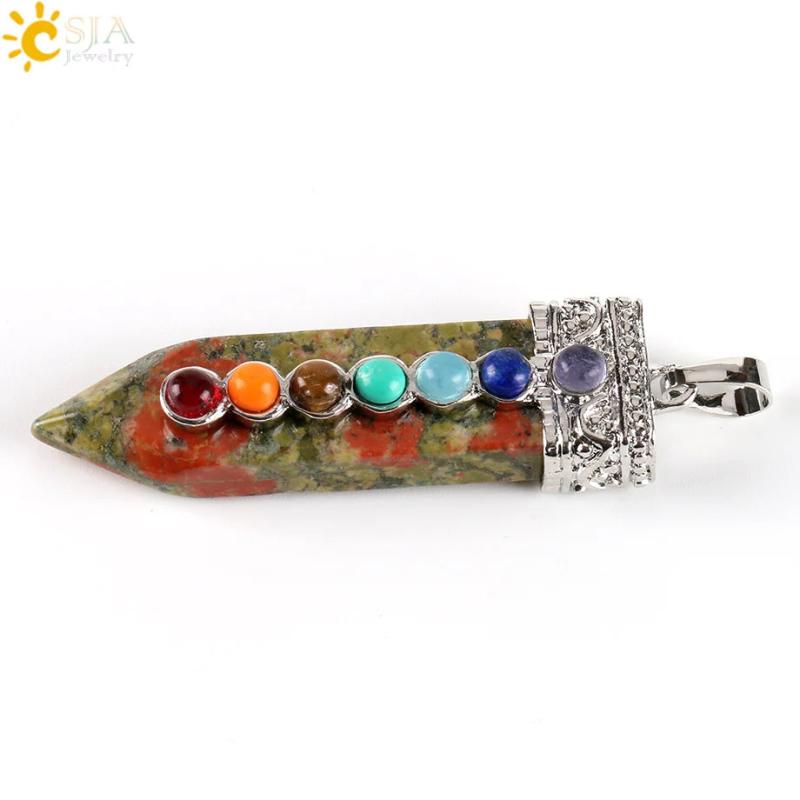 CSJA 7 Chakra Necklace Pendants Sword Pendulum Charms