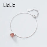 925 Sterling Silver Cat Ear Bracelet with Pink Strawberry Quartz