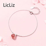 925 Sterling Silver Cat Ear Bracelet with Pink Strawberry Quartz