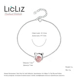 925 Sterling Silver Cat Ear Bracelet with Pink Strawberry Quartz