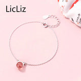 925 Sterling Silver Cat Ear Bracelet with Pink Strawberry Quartz