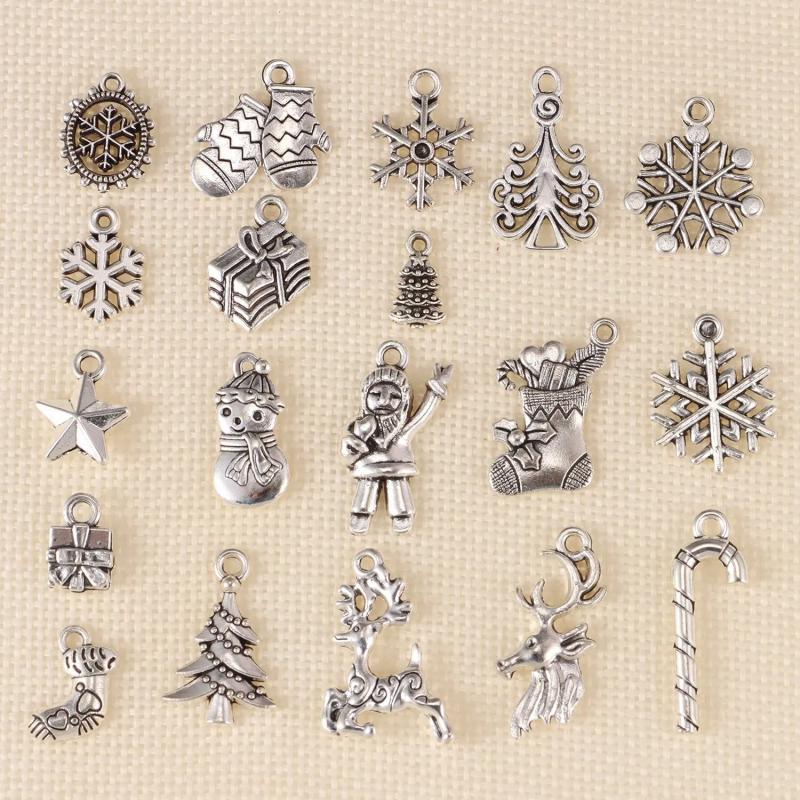 19pcs Christmas Snowflakes Snowman Pendants for DIY Jewelry Making