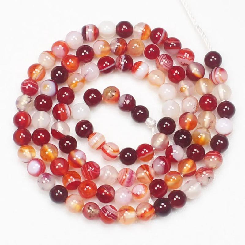 Christmas Red Stripe Agate Round Loose Beads 15in DIY Jewelry