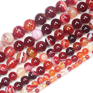 Christmas Red Stripe Agate Round Loose Beads 15in DIY Jewelry