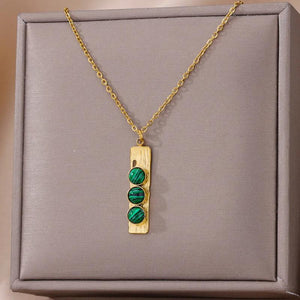 Goth Turquoise Pendant Necklace Women Stainless Steel Chain Choker