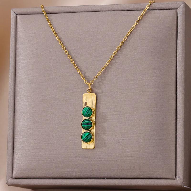 Goth Turquoise Pendant Necklace Women Stainless Steel Chain Choker