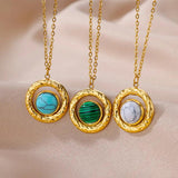 Goth Turquoise Pendant Necklace Women Stainless Steel Chain Choker