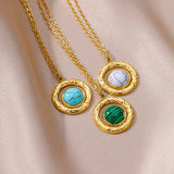 Goth Turquoise Pendant Necklace Women Stainless Steel Chain Choker