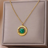 Goth Turquoise Pendant Necklace Women Stainless Steel Chain Choker