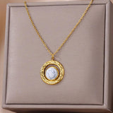 Goth Turquoise Pendant Necklace Women Stainless Steel Chain Choker
