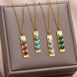 Goth Turquoise Pendant Necklace Women Stainless Steel Chain Choker