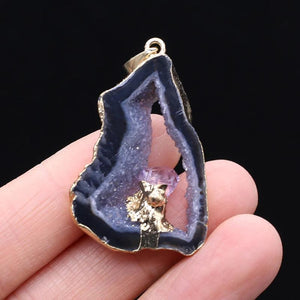 Geode Agates Slice Pendant with Amethysts for Jewelry Making DIY
