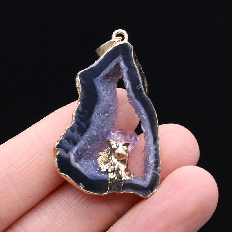 Geode Agates Slice Pendant with Amethysts for Jewelry Making DIY