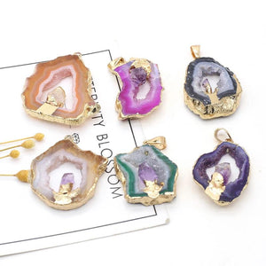 Geode Agates Slice Pendant with Amethysts for Jewelry Making DIY