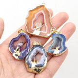 Geode Agates Slice Pendant with Amethysts for Jewelry Making DIY