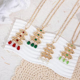 Moroccan Classic Hollowed Out Crystal Tassel Necklace Gold-Plated