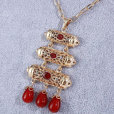Moroccan Classic Hollowed Out Crystal Tassel Necklace Gold-Plated