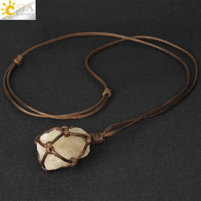 CSJA Healing Crystals Necklace Pendant Rope Wrap Amethysts Rose Crystal Quartzs