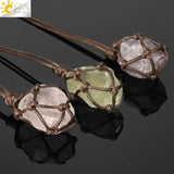 CSJA Healing Crystals Necklace Pendant Rope Wrap Amethysts Rose Crystal Quartzs
