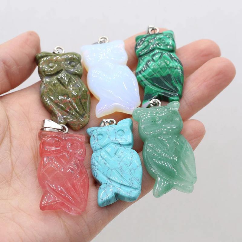 Natural Stone Gem Owl Pendant DIY Jewelry Making