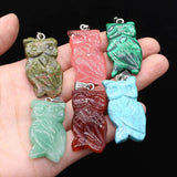 Natural Stone Gem Owl Pendant DIY Jewelry Making