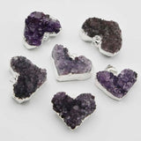 Amethyst Crystal Heart Pendant Necklace Charm DIY Jewelry 6Pcs