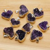 Amethyst Crystal Heart Pendant Necklace Charm DIY Jewelry 6Pcs