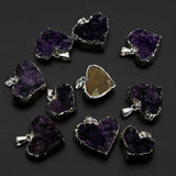 Amethyst Crystal Heart Pendant Necklace Charm DIY Jewelry 6Pcs