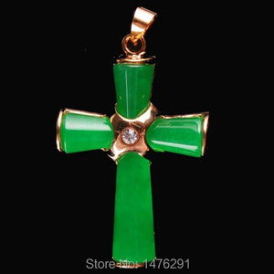 Green Jades Cross Bead Gem Pendant 1PCS 26X38MM