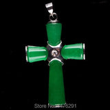 Green Jades Cross Bead Gem Pendant 1PCS 26X38MM