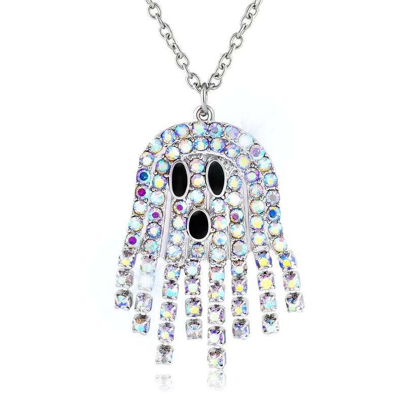 Ghost Crystal Pendant Halloween Pumpkin Ghost Necklace Woman Man Jewelry