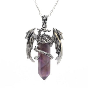 Purple Crystal Dragon Necklace Healing Pendant Vintage Jewelry