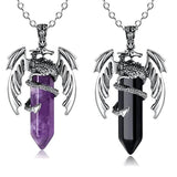 Purple Crystal Dragon Necklace Healing Pendant Vintage Jewelry