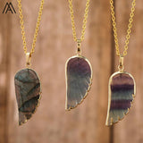 Labradorite Angel Wing Pendant Necklace - Women's Rainbow Fluorite Choker